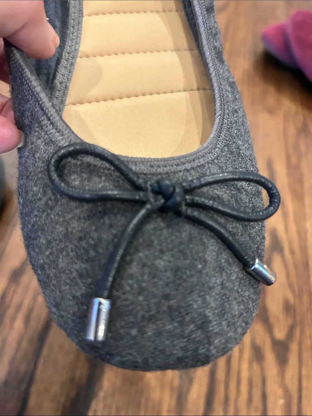 me too Charcoal Gray Felt Ballet Flats with Bow Trim